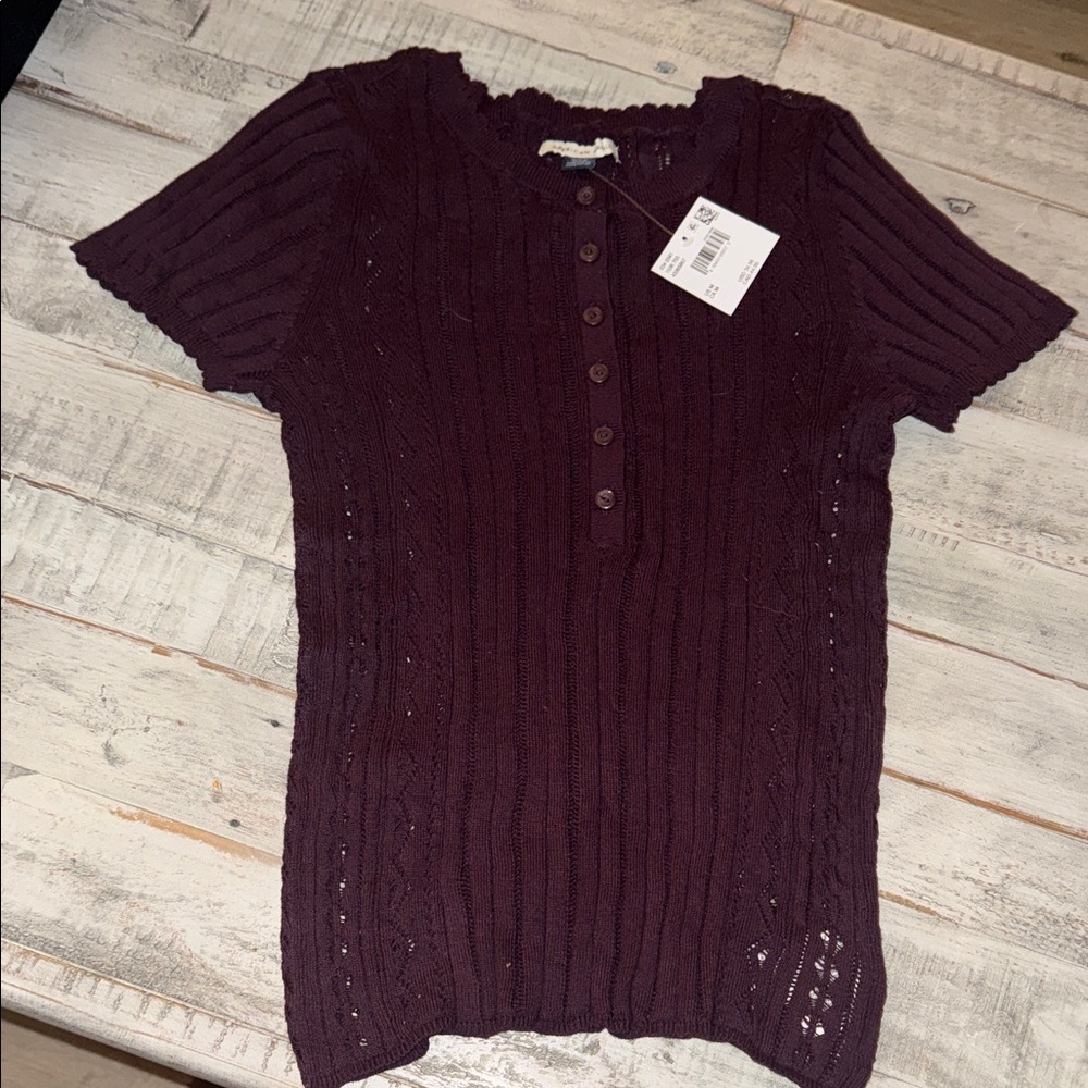 American Eagle Outfitters Maroon Short Sleeve Knit Top
